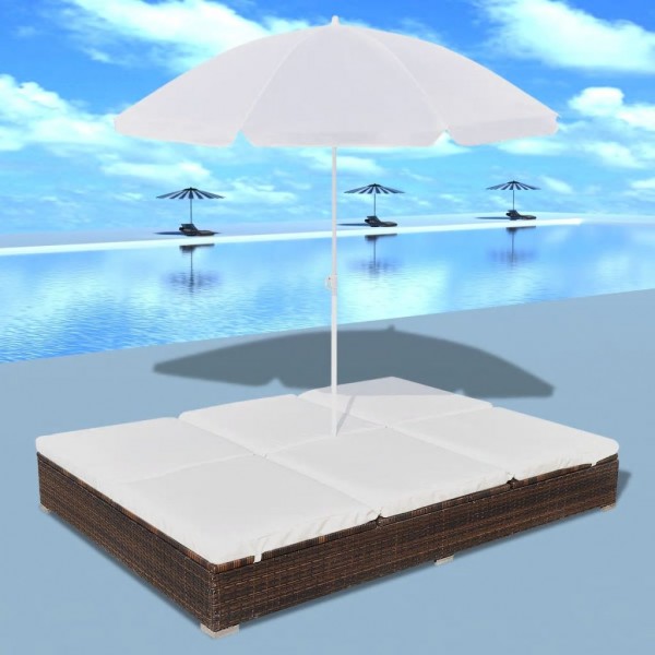 Cama de cama com guarda-chuva ratan sintético marrom D