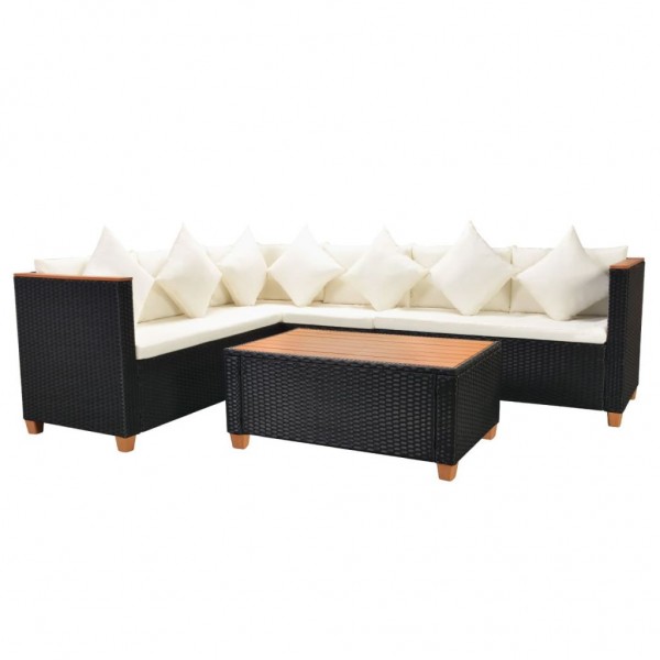 Set de muebles de jardín 4 pzas y cojines ratán sintético negro D