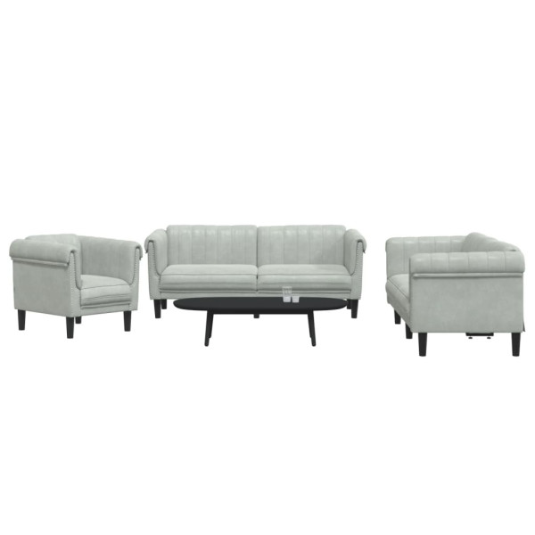 Conjunto de sofás de 3 peças em veludo cinza claro D