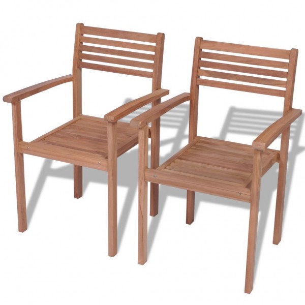 Cadeiras de jardim empilháveis 2 unidades madeira maciça de teca D