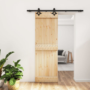 Puerta corredera con herrajes madera maciza de pino 70x210 cm D