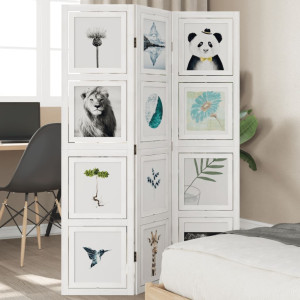 Biombo separador de 3 paneles madera maciza Paulownia blanco D