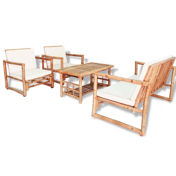 Set de móveis de jardim 4 peças e almofadas de bambu D