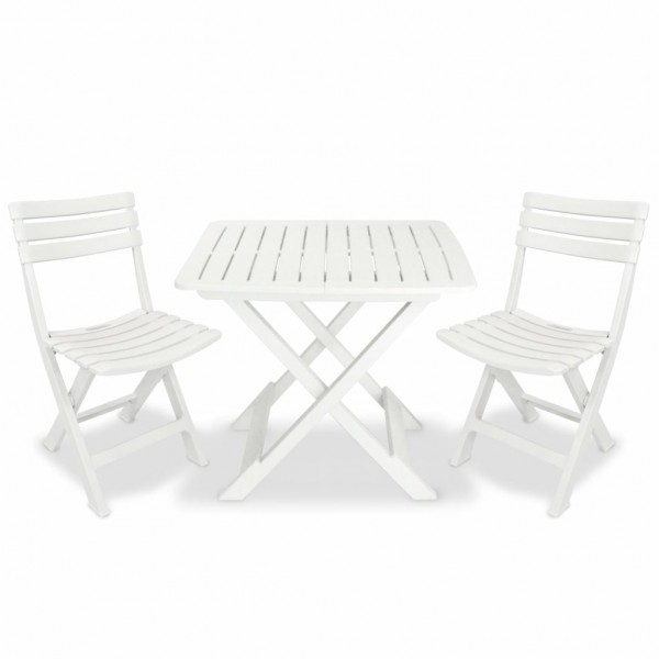 Mesa y sillas bistró de jardín plegables 3 pzas plástico blanco D