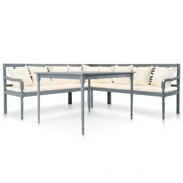 Set muebles de jardín 4 pzas madera maciza acacia gris y blanco Set muebles de jardín 4 pzas madera maciza acacia gris y blanco D