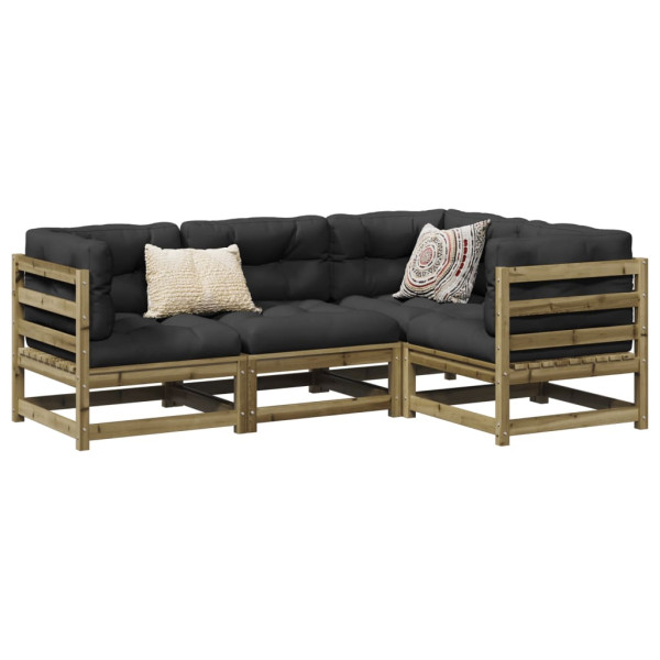 Conjunto de sofás de jardim 4 peças em madeira de pinho impregnada D