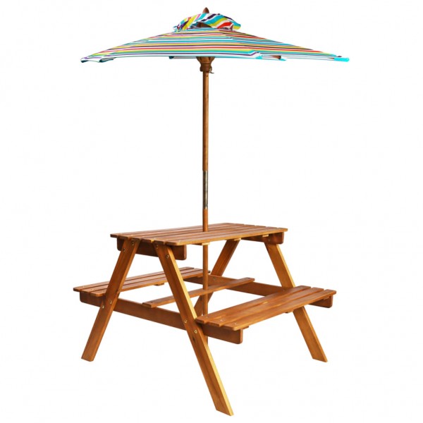 Mesa de piquenique infantil e guarda-chuva maciça 79x90x60 cm D