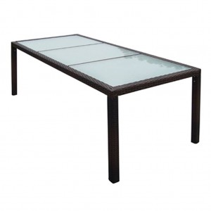 Mesa de jardín ratán sintético y vidrio marrón 190x90x75 cm D