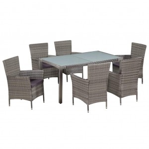 Set de comedor de jardín 7 pzs y cojines ratán sintético gris D