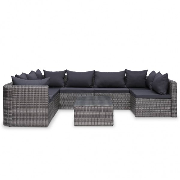Set de muebles de jardín 8 pzas y cojines ratán sintético gris Set de muebles de jardín 8 pzas y cojines ratán sintético gris D