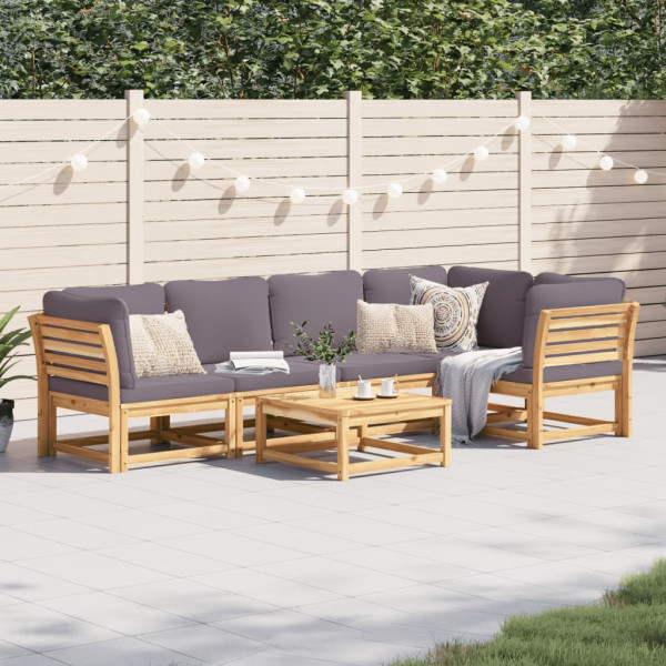 Conjunto de móveis jardim 6 pessoas com almofadas madeira maciça acacia D