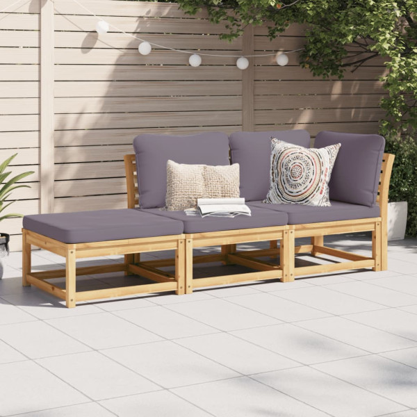 Set de muebles para jardín 3 piezas con cojines madera acacia D