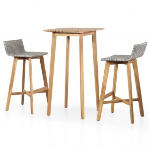 Set mesa y sillas de bar 3 pzas madera maciza acacia D