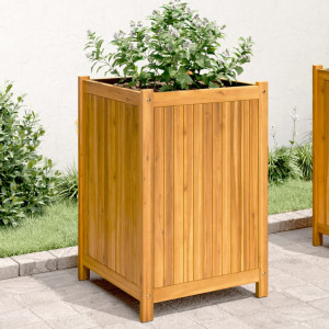 Jardinera con forro madera maciza de acacia 50x50x75 cm D