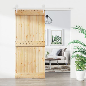 Puerta corredera con herrajes madera maciza de pino 90x210 cm D