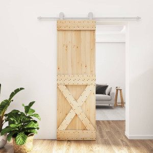 Puerta corredera con herrajes madera maciza de pino 70x210 cm D