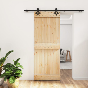 Puerta corredera con herrajes madera maciza de pino 80x210 cm D