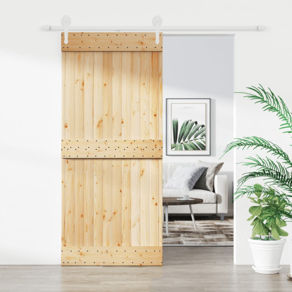 Puerta corredera con herrajes madera maciza de pino 90x210 cm D