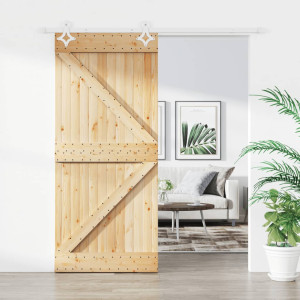 Puerta corredera con herrajes madera maciza de pino 90x210 cm D