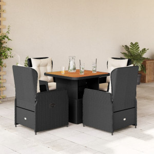 Set de muebles jardín 5 pzas con cojines ratán sintético negro D