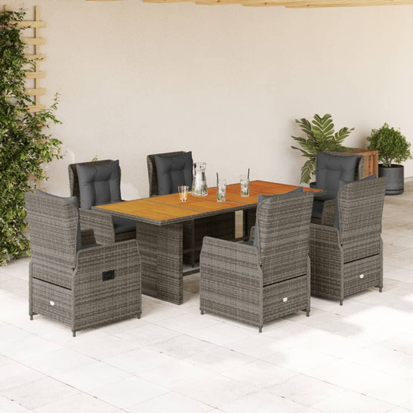 Set comedor jardín 7 pzas y cojines ratán sintético gris D