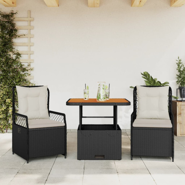 Set Jardim de jantar 3 pcs com almofadas ratão sintético preto D