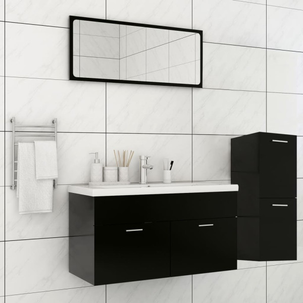 Juego de muebles de baño madera de ingeniería negro D