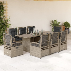 Set comedor de jardín 9 pzas cojines ratán sintético gris claro D