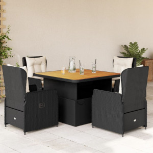 Set de muebles jardín 5 pzas con cojines ratán sintético negro D