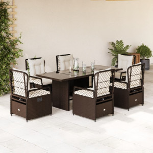 Set comedor de jardín 7 pzas con cojines ratán sintético marrón D