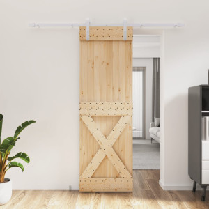 Puerta corredera con herrajes madera maciza de pino 70x210 cm D