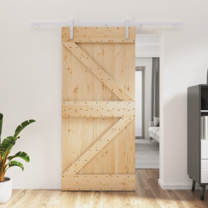 Puerta corredera con herrajes madera maciza de pino 95x210 cm D