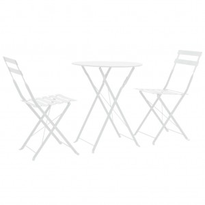 Mesa y sillas bistró de jardín 3 piezas acero blanco D