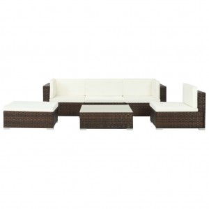 Set muebles de jardín 6 piezas y cojines ratán sintético marrón D