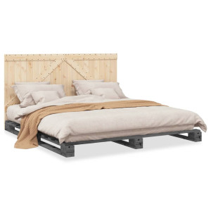 Estructura cama con cabecero madera maciza pino gris 180x200 cm D