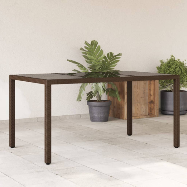 Superfície de vidro para mesa de jardim PE rattan marrom 150x90x75cm D