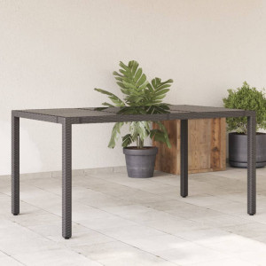 Mesa de jardín superficie de vidrio ratán PE negro 150x90x75 cm D