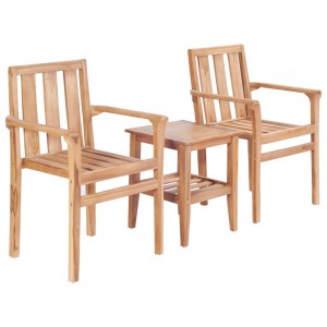 Tabuleiro e cadeiras de jardim 3 peças de teca maciça D