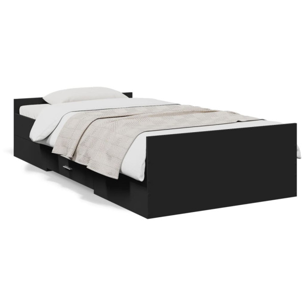 Cama com gavetas de madeira de engenharia preta 90x190 cm D