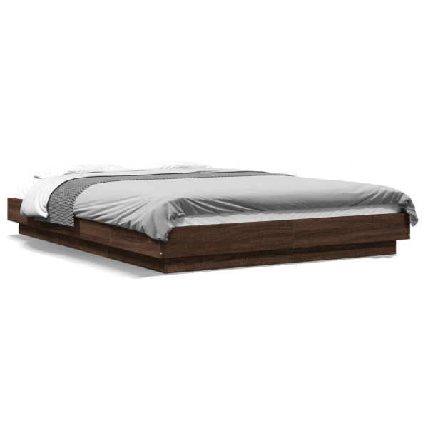 Estrutura de cama com luzes LED madeira carvalho castanho 140x200 cm D