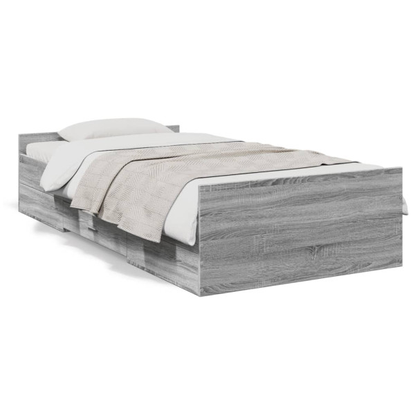 Cama de madeira de engenharia cinza Sonoma com gavetas 90x190 cm D