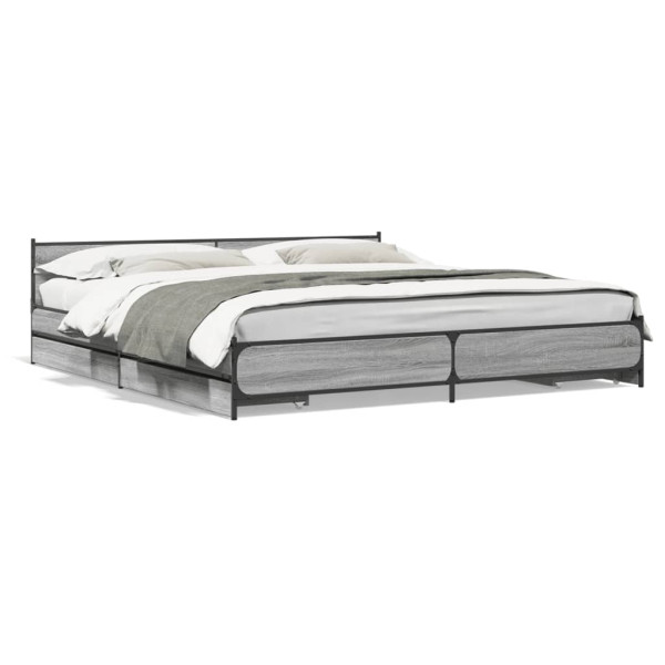 Cama de madeira de engenharia cinza Sonoma com gavetas 180x200 cm D