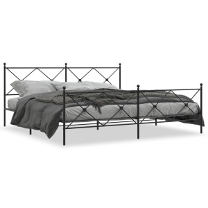 Estructura de cama cabecero y estribo metal negro 193x203 cm D