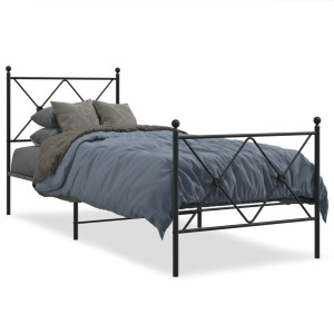 Estructura de cama con cabecero y estribo metal negro 80x200 cm D