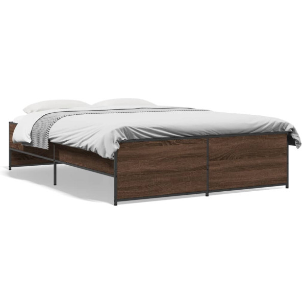 Estructura cama madera ingeniería metal marrón roble 120x190 cm D