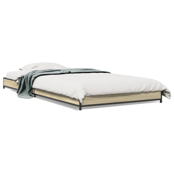 Estrutura de cama madeira engenharia metal carvalho Sonoma 100x200 cm D