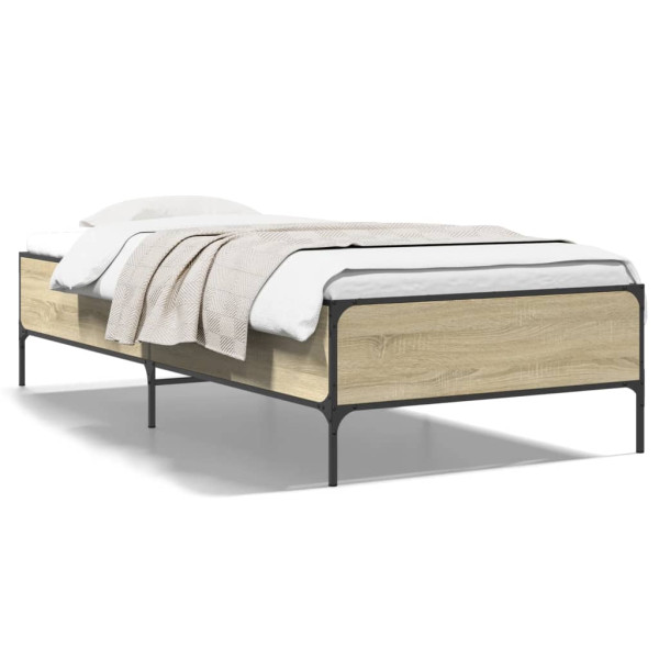 Estrutura de cama madeira engenharia metal carvalho Sonoma 100x200 cm D