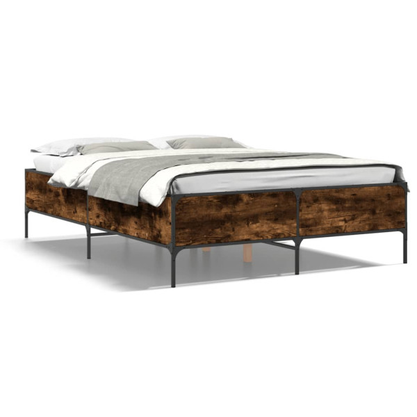 Estrutura cama madeira engenharia metal carvalho fumado 150x200cm D