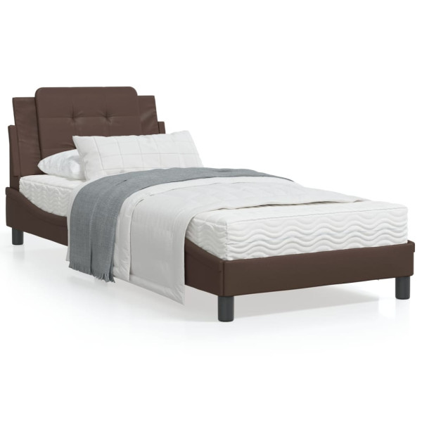 Cama com colchão de couro sintético marrom 90x190 cm D