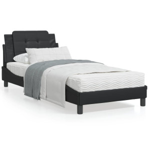 Cama con colchón cuero sintético negro 90x190 cm D